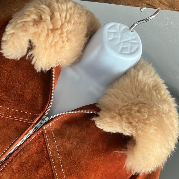 Vintage 1970s Brown Suede Leather Fur Lined Penny Lane Jacket XS - Picture 3 of 17